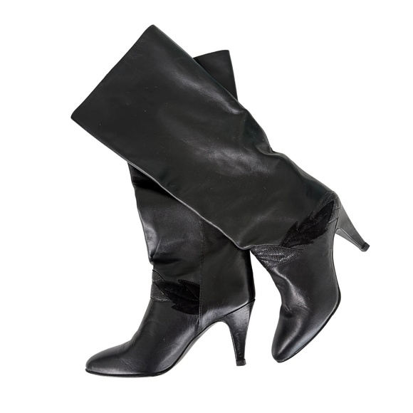 Vintage Gloria Vanderbilt Black Leather Boots – Late 70s / 80s (Size 6.5 US) - Picture 2 of 8